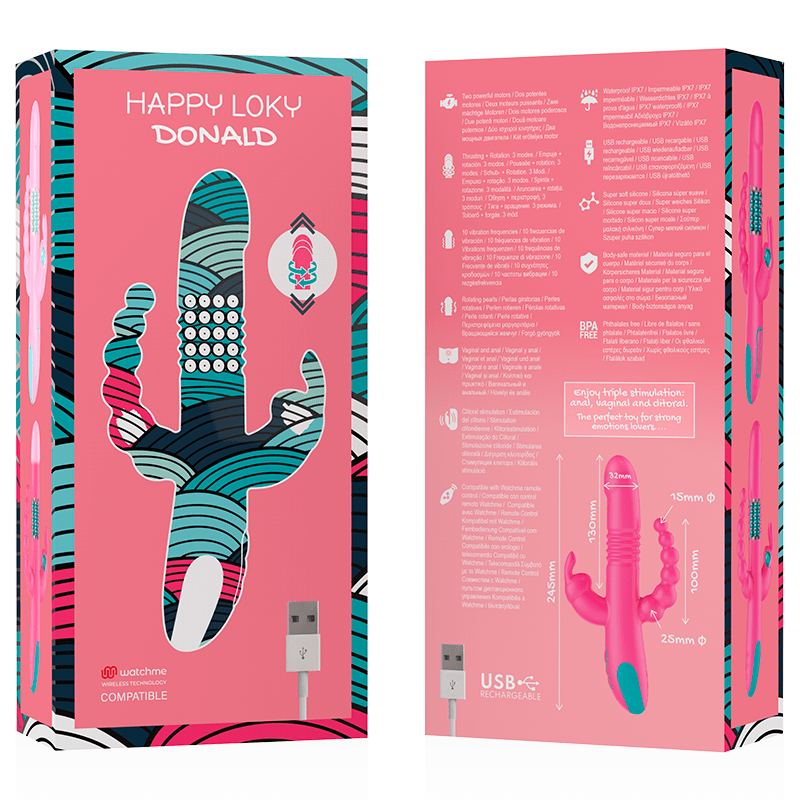 HAPPY LOKY - DONALD TRIPLE STIMULATION: ANAL, G - SPOT & CLITORAL WATCHME WIRELESS TECHNOLOGY COMPATIBLE - Kink&Play