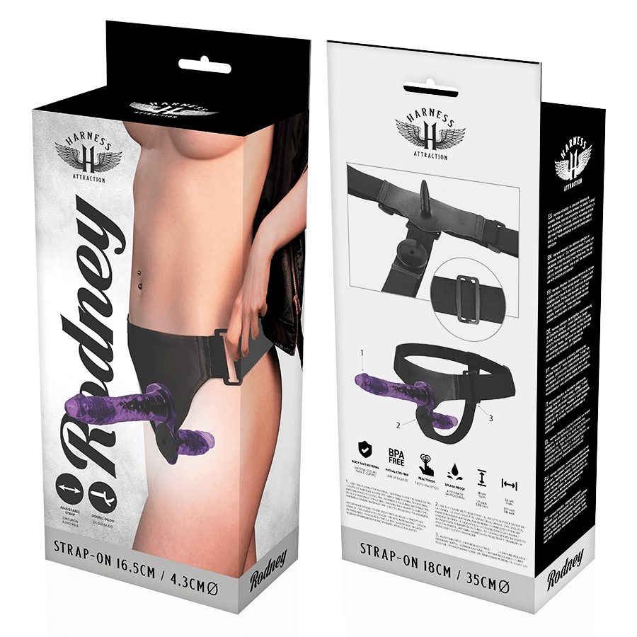 HARNESS ATTRACTION - RODNEY DOUBLE PENETRACI N VIBRATOR 18 CM - O - 3.5 CM - Kink&Play
