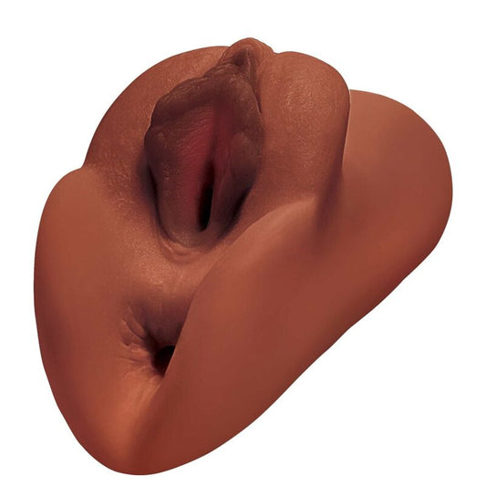 PDX PLUS - PERFEKT SLIDA DUBBEL STROKER VAGINA OCH ANAL MASTURBATOR BRUN
