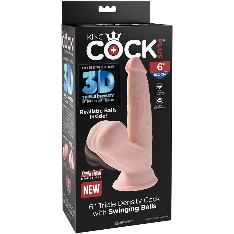 KING COCK - PLUS 3D DILDO MED SVINGANDE KUKKULOR 12,7 CM