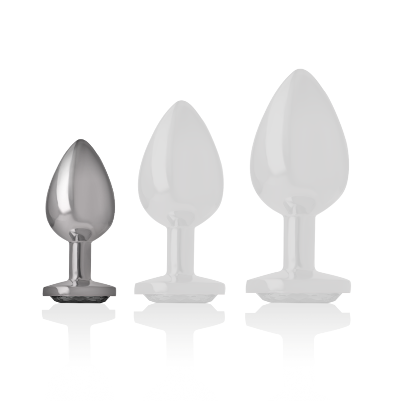 INTENSE - ANALPLUGG I ALUMINIUM MED SVART KRISTALL, STORLEK S
