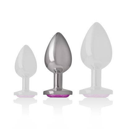 INTENSE - ANALPLUGG I ALUMINIUM MED ROSA KRISTALL STORLEK M