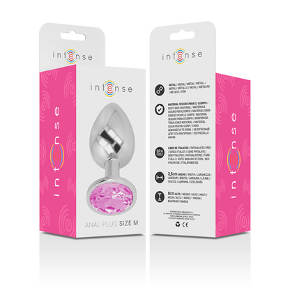 INTENSE - ANALPLUGG I ALUMINIUM MED ROSA KRISTALL STORLEK M