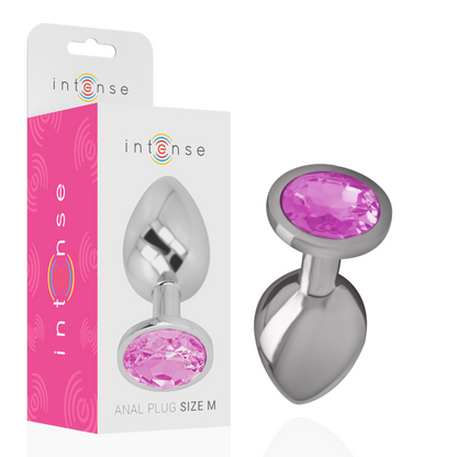 INTENSE - ANALPLUGG I ALUMINIUM MED ROSA KRISTALL STORLEK M