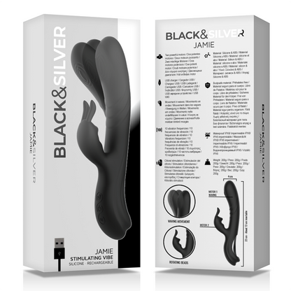 SVART & SILVER - UPPLADDNINGSBAR VIBRATOR I SILIKON, JAMIE RABBIT, SVART