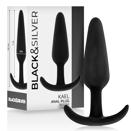 BLACK&SILVER - KAEL ANALPLUGG I SILIKON MED MEDELSTOR HANDTAG