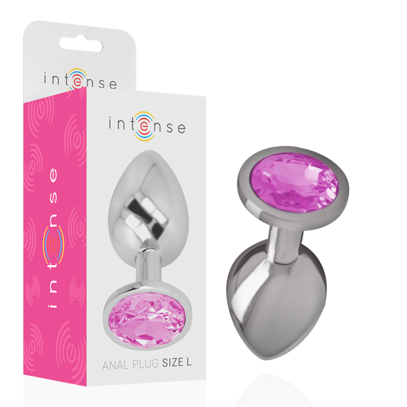 INTENSE - ANALPLUGG I ALUMINIUM METALL MED ROSA KRISTALL STORLEK L