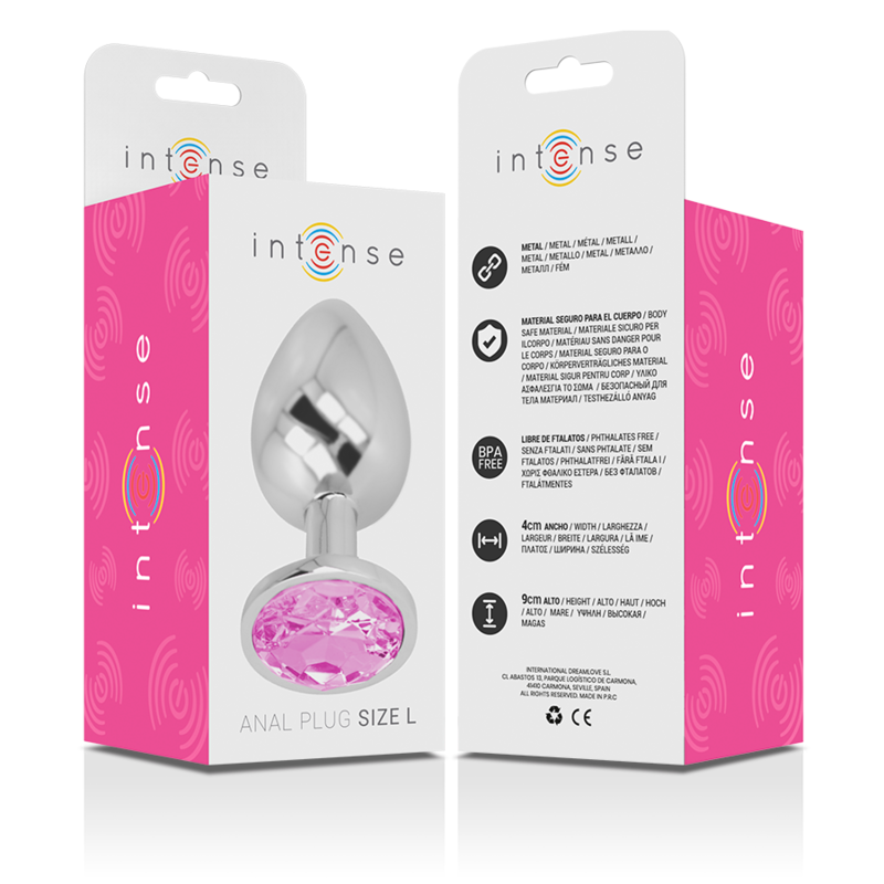 INTENSE - ANALPLUGG I ALUMINIUM METALL MED ROSA KRISTALL STORLEK L