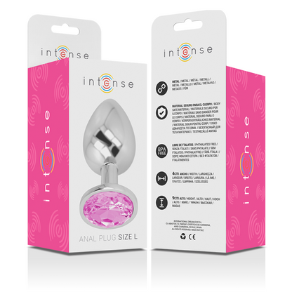 INTENSE - ANALPLUGG I ALUMINIUM METALL MED ROSA KRISTALL STORLEK L