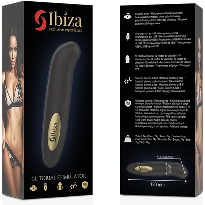 IBIZA - KLITTORISSTIMULATOR USB-LADDARE 10 VIBRATIONSLÄGEN GULDFÄRGAD 13 X 2,9 CM