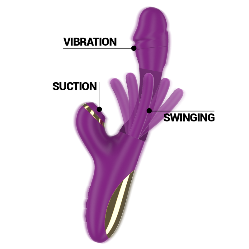 INTENSE - ATENEO UPPLADDNINGSBAR MULTIFUNKTIONSVIBRATOR 7 VIBRATIONER MED OSCILLERANDE TUNGA OCH LILA SUGFUNKTION