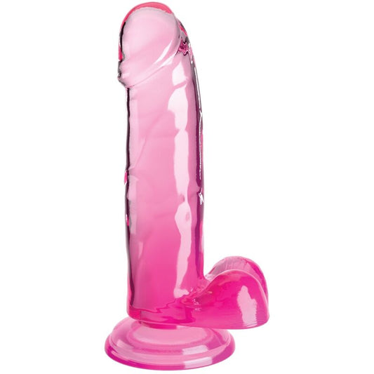 KING COCK - KLAR REALISTISK PENIS MED KUGLAR 15,2 CM ROSA