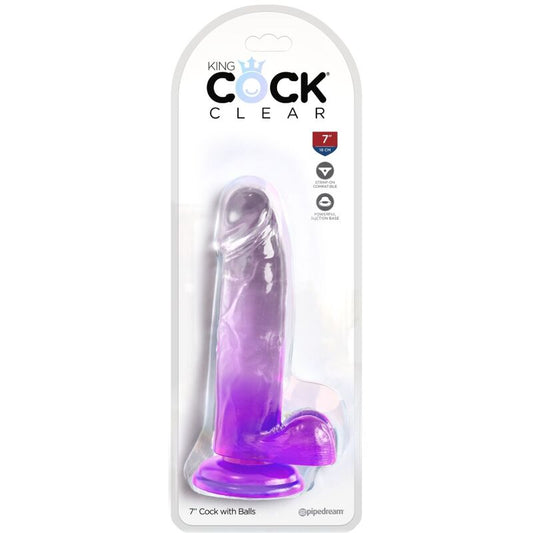 KING COCK - KLAR REALISTISK PENIS MED KUGLAR 15,2 CM LILA