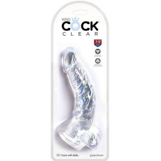 KING COCK - KLAR REALISTISK SVÄNGD PENIS MED KUGLAR 16,5 CM TRANSPARENT