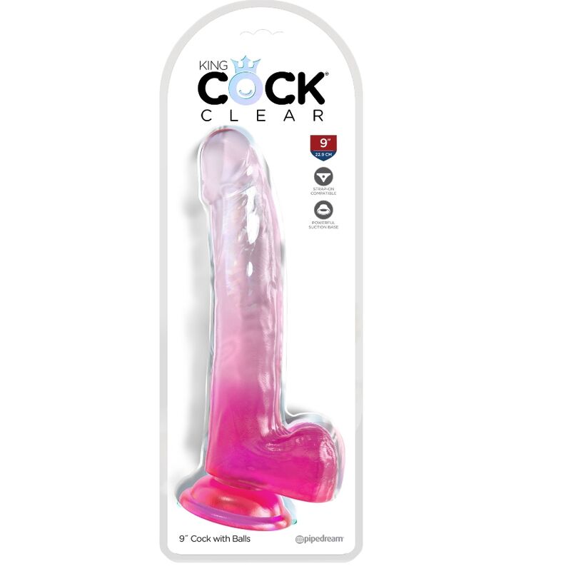 KING COCK - KLAR DILDO MED TESTIKLAR 20,3 CM ROSA