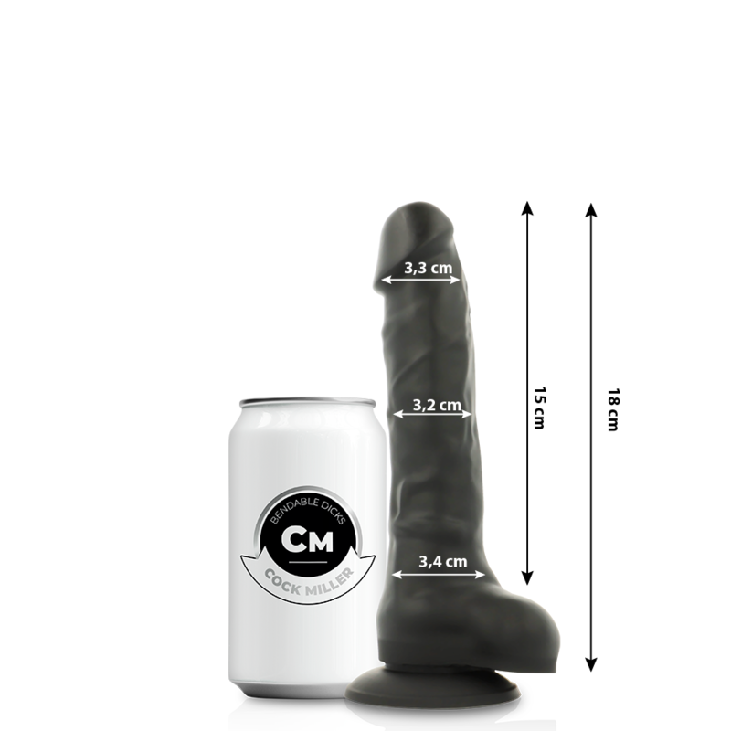 COCK MILLER - DILDO REALISTISK SILIKONTÄTHET LEDAD SVART 18 CM