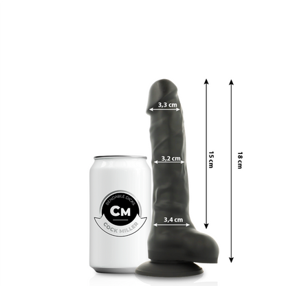 COCK MILLER - DILDO REALISTISK SILIKONTÄTHET LEDAD SVART 18 CM