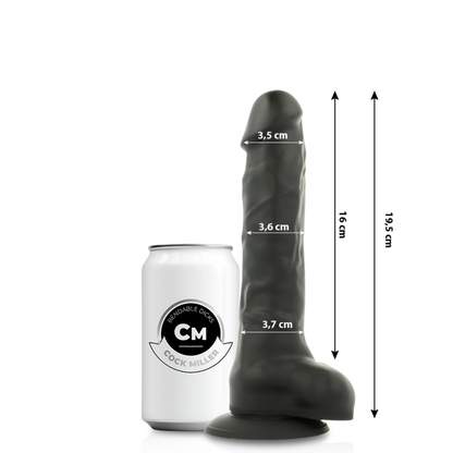 COCK MILLER - DILDO REALISTISK SILIKON TÄTHET LEDAD SVART 19,5 CM