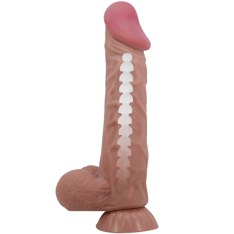 PRETTY LOVE - SLIDING SKIN SERIES REALISTISK DILDO MED SKJUTANDE HUD SUGKOPP BRUN 24 CM