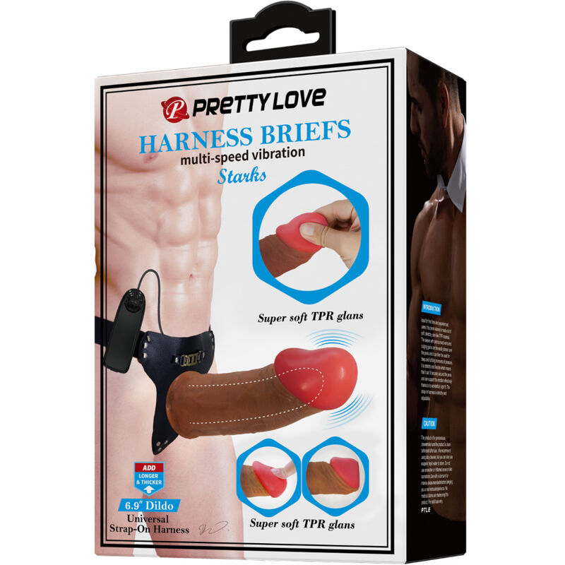 PRETTY LOVE - STARKS HARNESS BRIEFS MULTI-SPEED VIBRATION DILDO 17,5 CM LJUSBRUN
