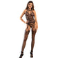 SUBBLIME - 952136 FISHNET CROTCHLESS BODYSTOCKING WITH FLORAL DETAILS AND BLACK HALTER NECK ONE SIZE
