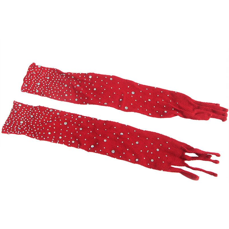 SUBBLIME - 952181 FISKNÄTSBODY MED HANDSKAR OCH DIAMANTER RÖD ONE SIZE