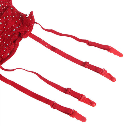 SUBBLIME - 952181 FISKNÄTSBODY MED HANDSKAR OCH DIAMANTER RÖD ONE SIZE