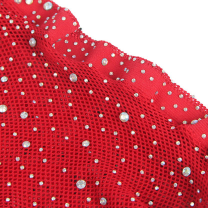 SUBBLIME - 952181 FISKNÄTSBODY MED HANDSKAR OCH DIAMANTER RÖD ONE SIZE
