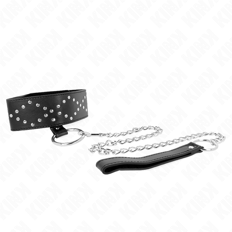 KINK - HALSBAND 65 CM MED KOPPEL MED SILVERNITTAR MODELL 3 JUSTERBART 36-43 CM X 5 CM