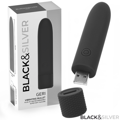 SVART & SILVER - GERI USB UPPLADDNINGSBAR VIBRERANDE KULA 8 VIBRATIONER SVART 10 X 2.2 CM