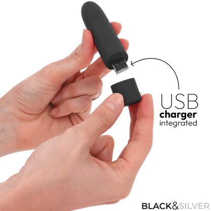 SVART & SILVER - GERI USB UPPLADDNINGSBAR VIBRERANDE KULA 8 VIBRATIONER SVART 10 X 2.2 CM