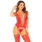 LEG AVENUE - CAMIGARTER + STOCKINGS + THONG RED ONE SIZE