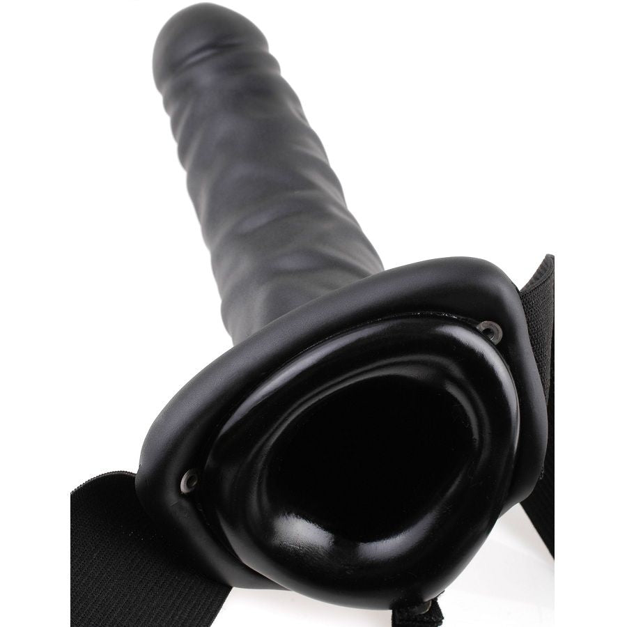 FETISH FANTASY SERIES - 19 CM VIBRATING HOLLOW STRAP-ON BLACK - Kink&Play