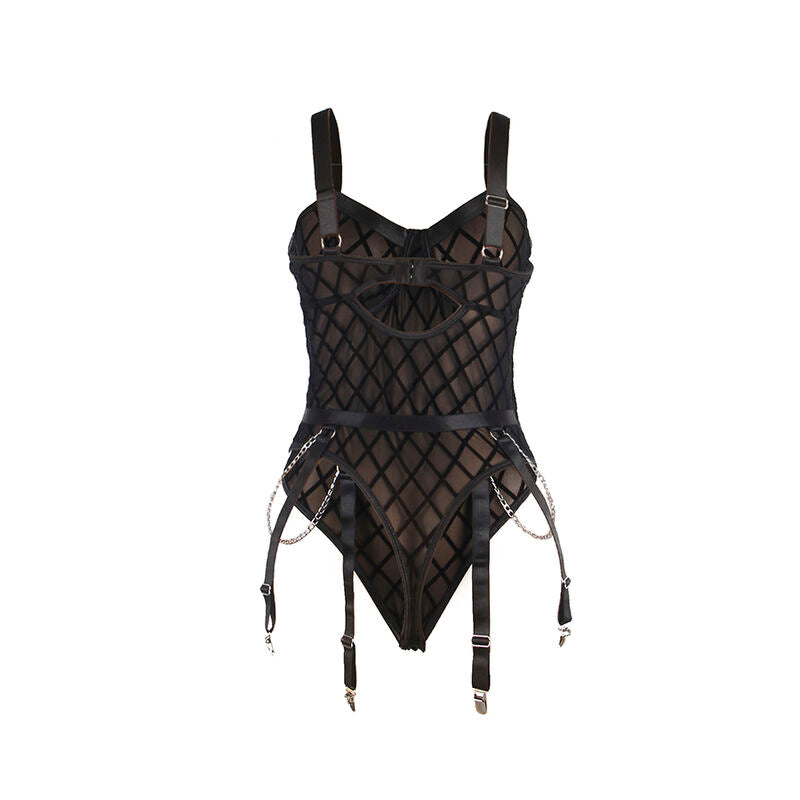 SUBBLIME - 9542277 BODY MED KEDJOR + STRUMPEBANDSHÅLLARE SVART L/XL