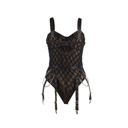 SUBBLIME - 9542277 BODY MED KEDJOR + STRUMPEBANDSHÅLLARE SVART L/XL