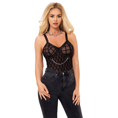 SUBBLIME - 9542277 BODY MED KEDJOR + STRUMPEBANDSHÅLLARE SVART L/XL