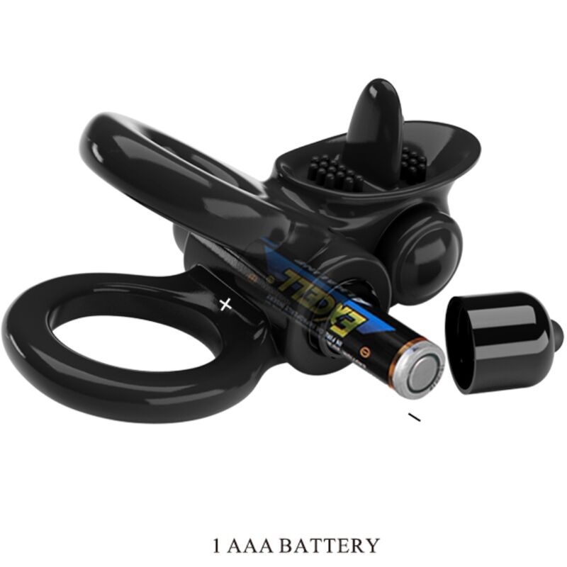 PRETTY LOVE - PASSIONATE RING DUBBEL VIBRERANDE RING + KLITORISSTIMULATOR SVART