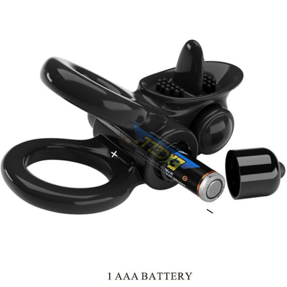 PRETTY LOVE - PASSIONATE RING DUBBEL VIBRERANDE RING + KLITORISSTIMULATOR SVART