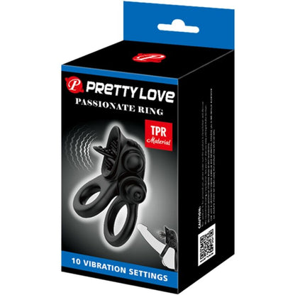 PRETTY LOVE - PASSIONATE RING DUBBEL VIBRERANDE RING + KLITORISSTIMULATOR SVART