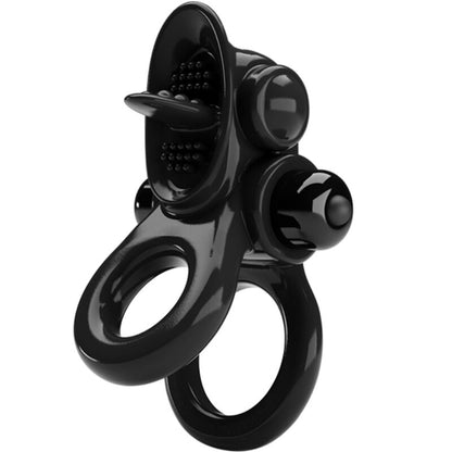 PRETTY LOVE - PASSIONATE RING DUBBEL VIBRERANDE RING + KLITORISSTIMULATOR SVART