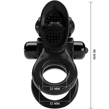 PRETTY LOVE - PASSIONATE RING DUBBEL VIBRERANDE RING + KLITORISSTIMULATOR SVART