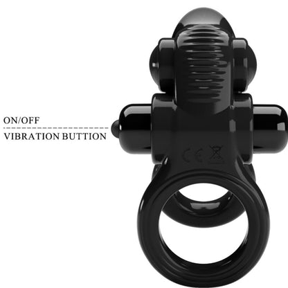 PRETTY LOVE - PASSIONATE RING DUBBEL VIBRERANDE RING + KLITORISSTIMULATOR SVART