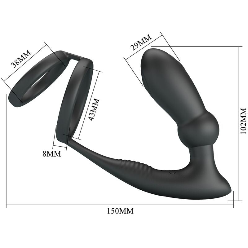 PRETTY LOVE - EMONI PENISRING + ANALPLUGG 12 VIBRATIONER SVART