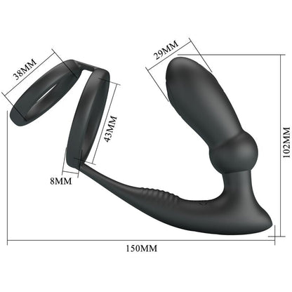 PRETTY LOVE - EMONI PENISRING + ANALPLUGG 12 VIBRATIONER SVART