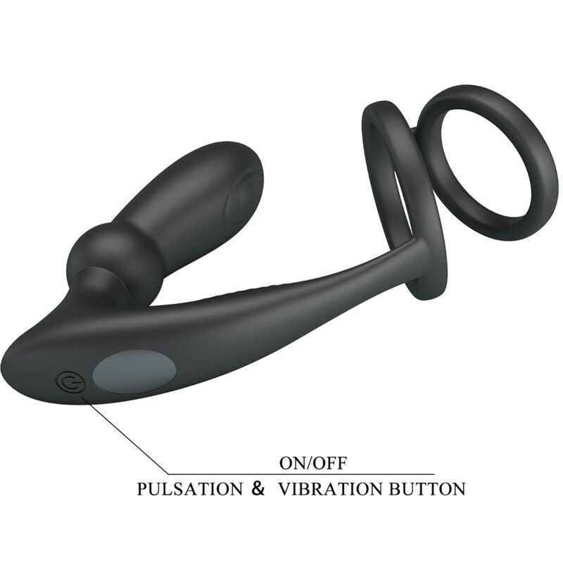 PRETTY LOVE - EMONI PENISRING + ANALPLUGG 12 VIBRATIONER SVART