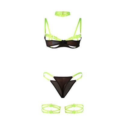 SUBBLIME - 955274 BH-SET MED HALSBAND OCH BENDETALJER FLUORESCEANDE GRÖN S/M