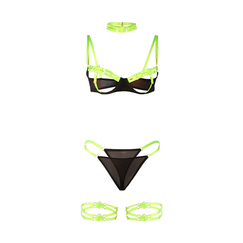 SUBBLIME - 955274 BH-SET MED HALSBAND OCH BENDETALJER FLUORESCEANDE GRÖN S/M