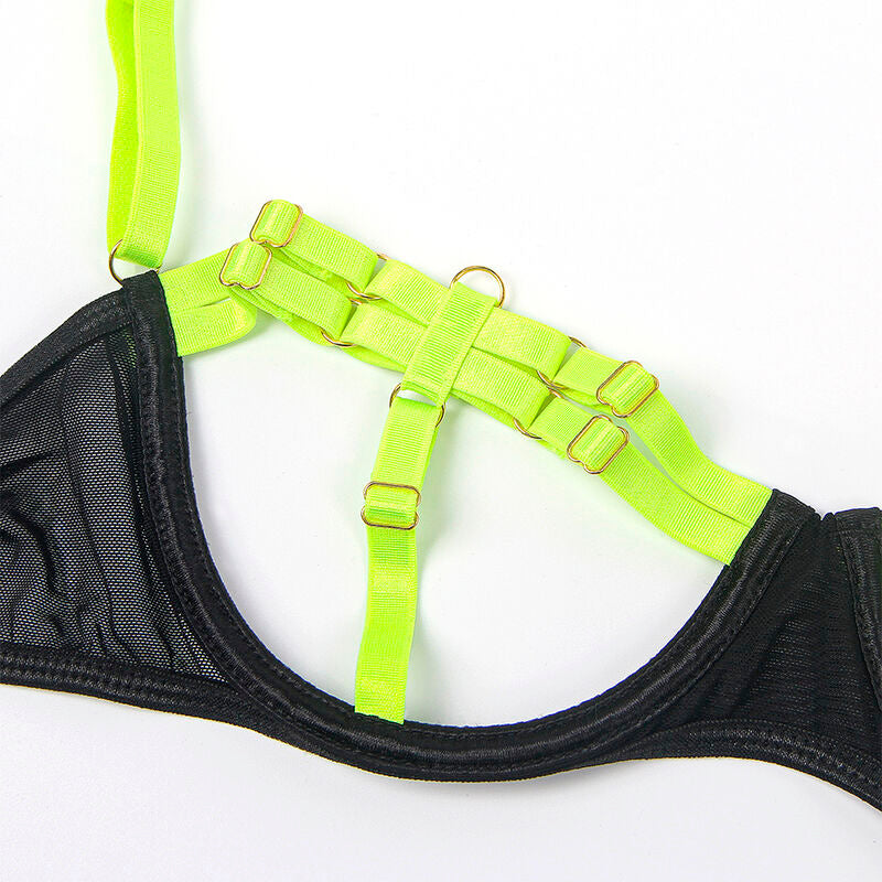 SUBBLIME - 955274 BH-SET MED HALSBAND OCH BENDETALJER FLUORESCEANDE GRÖN S/M