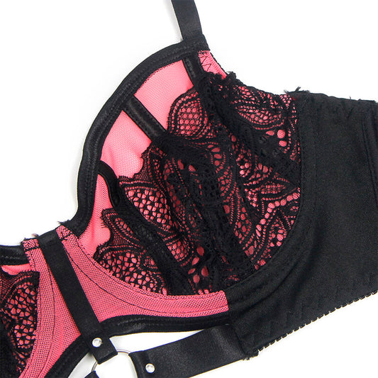 SUBBLIME - 955571 ROSA BH-SET I LACKLÄDER MED MESH DRAGKEDJA S/M