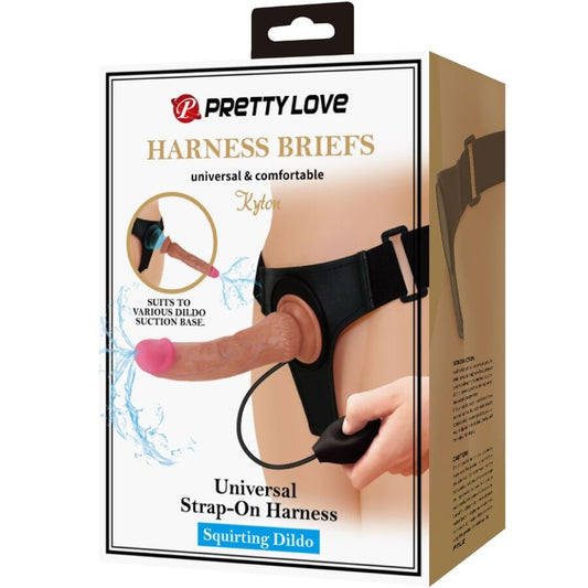PRETTY LOVE - KYTON UNIVERSAL HARNESS MED SPRUTANDE DILDO 19 CM MULATO